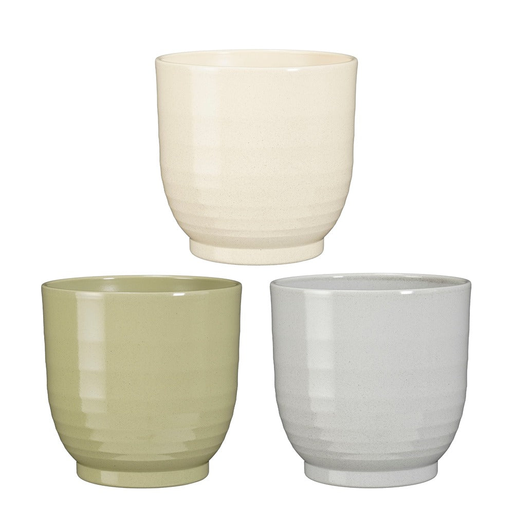 Lisa Round Ceramic Pot | 3 Assorted Neutral Colours, Glossy Glaze