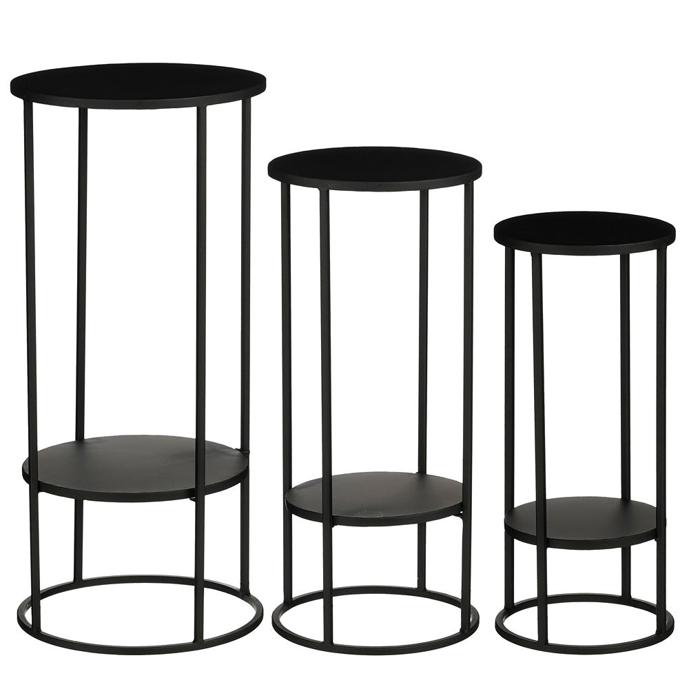 Eline Black Metal Side Table Plant Stand Set | Set of 3, Assorted Heights