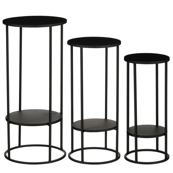 Eline Black Metal Side Table Plant Stand Set | Set of 3, Assorted Heights