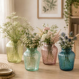 Francis Ribbed Glass Vase | Four Assorted Colours, Rounded Jar Design