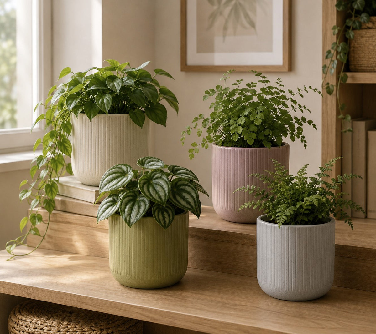 Iwan Ribbed Ceramic Indoor Plant Pot | Assorted Colours, Speckled Glaze