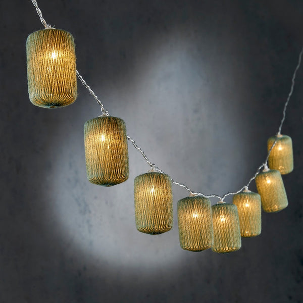 Green String Lantern Lights | 10 LED, Battery Operated, with Timer