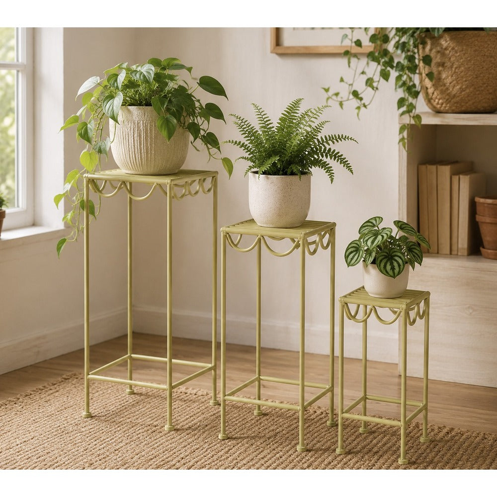 Rosalie Plant Table Green | Tall Metal Frame for Indoor Plants