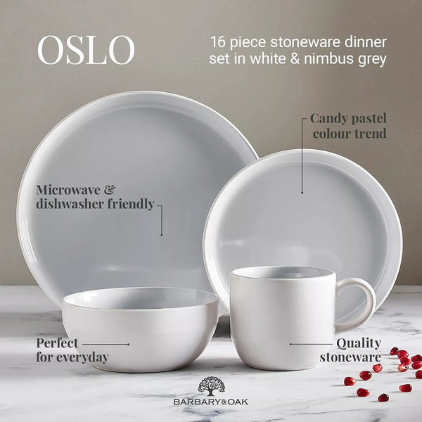 Barbary & Oak Oslo Dinnerware Set | Grey, 16 Pieces, Glazed Finish