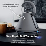 Tower Sera Grey Vintage-Style Electric Kettle with Water Window | 1.7L, 3kW