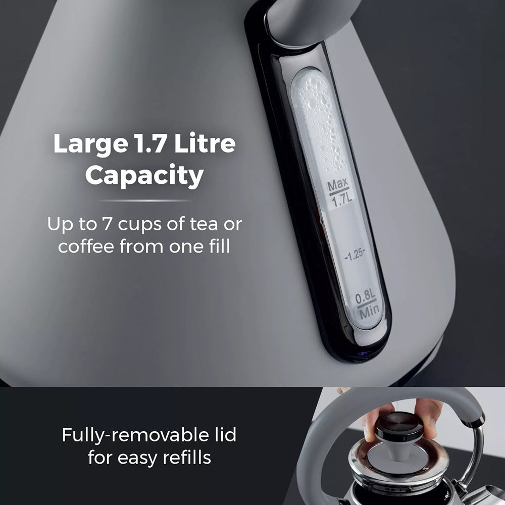 Tower Sera Grey Vintage-Style Electric Kettle with Water Window | 1.7L, 3kW
