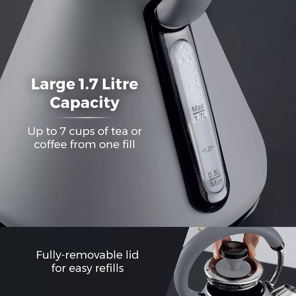 Tower Sera Grey Vintage-Style Electric Kettle with Water Window | 1.7L, 3kW
