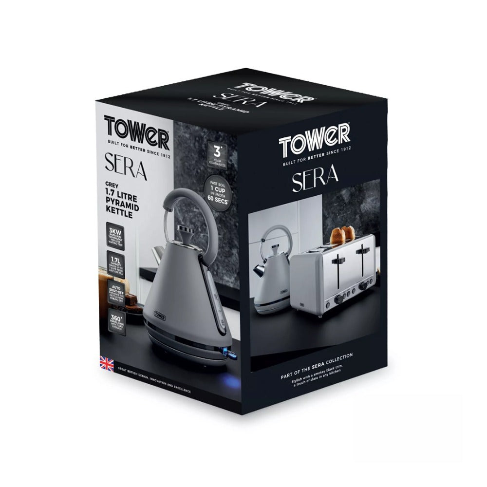 Tower Sera Grey Vintage-Style Electric Kettle with Water Window | 1.7L, 3kW
