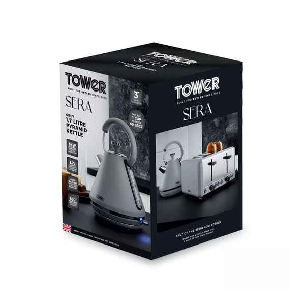Tower Sera Grey Vintage-Style Electric Kettle with Water Window | 1.7L, 3kW