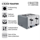 Tower Sera Four-Slice Grey Toaster | Dual Controls, Wide Slots