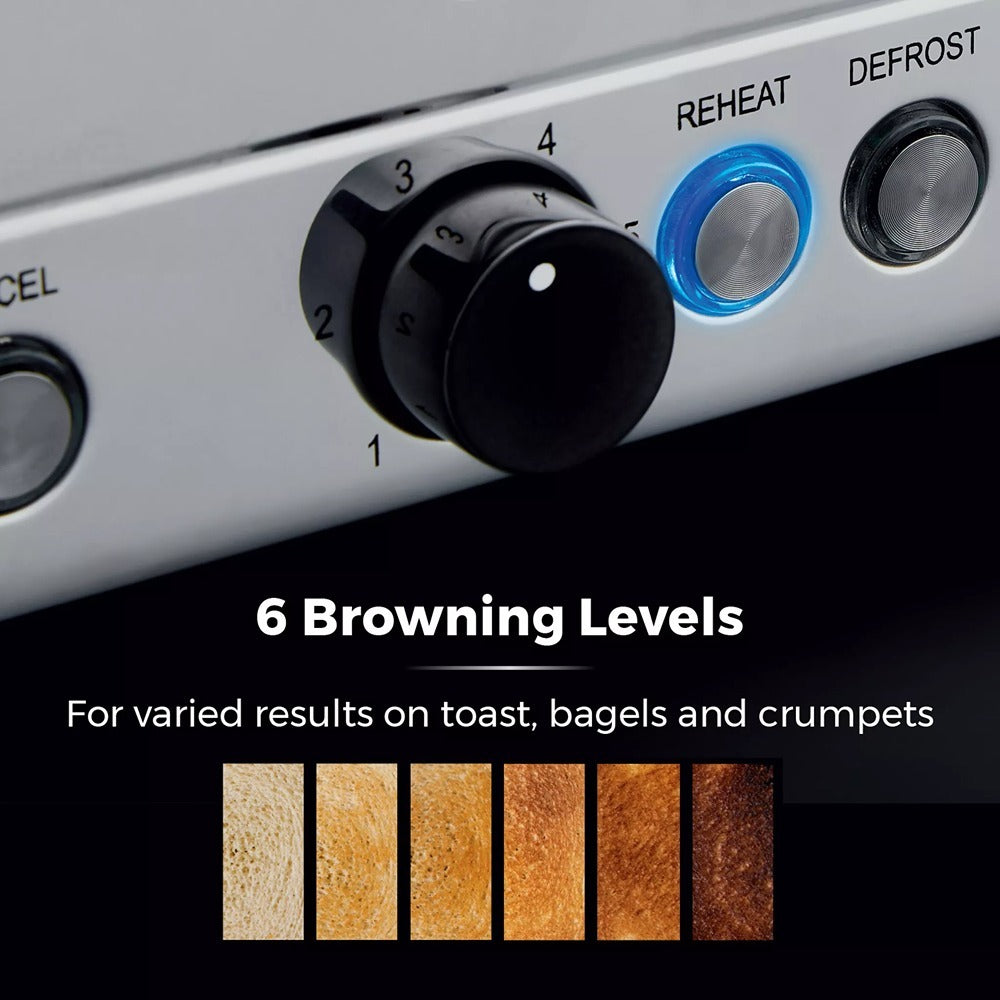 Tower Sera Four-Slice Grey Toaster | Dual Controls, Wide Slots