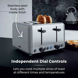 Tower Sera Four-Slice Grey Toaster | Dual Controls, Wide Slots