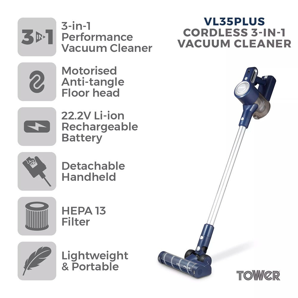Tower Pro Anti-Tangle Upright Stick Vacuum Cleaner | Motorised Roller Head