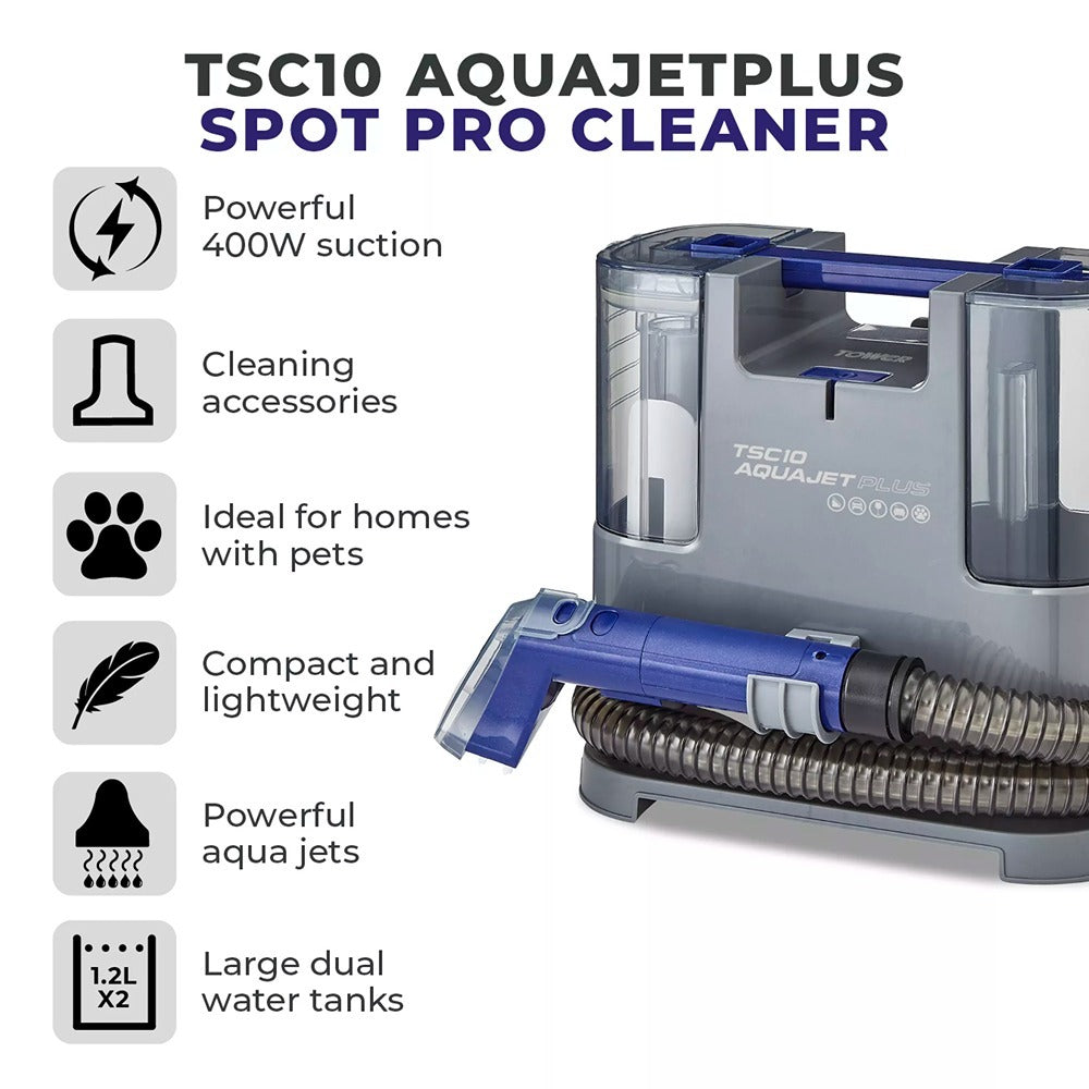 Tower Aqua Jet Plus Carpet and Upholstery Spot Cleaner | Dual Tank, Long Hose