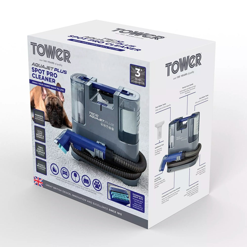 Tower Aqua Jet Plus Carpet and Upholstery Spot Cleaner | Dual Tank, Long Hose