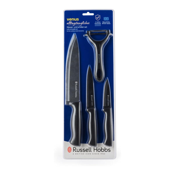 Russell Hobbs Venus Knife and Peeler Set | 4 Piece, Black Handles