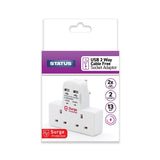 Status 2-Gang Plug-In Adaptor with USB | Dual USB-A 2.4A, Surge Protected, 13A