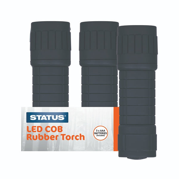 Status COB LED Rubber Torch | Drop-Protective, Anti-Slip Grip, 3 x AAA Included