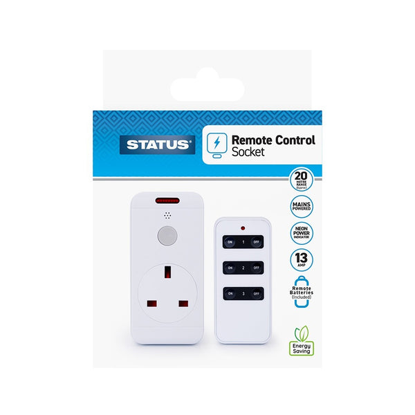 Status Single Remote Socket | 3 Channels, 20 m Range, 13A, Batteries Included