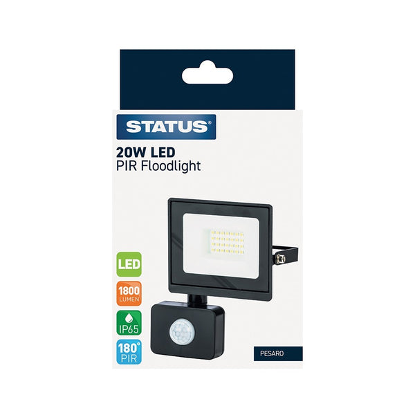 Status 20W Pesaro LED Flood Light with PIR | 1800 Lumens, 180° Sensor, IP65