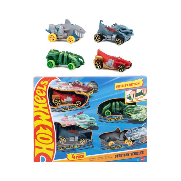 Hot Wheels Stretchy Vehicle Pack of 4 - Assorted Creature Designs