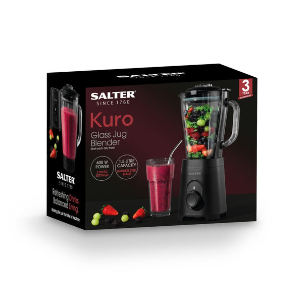 Salter Kuro Glass Jug Blender | 600W, 1.5L, 2 Speed Settings