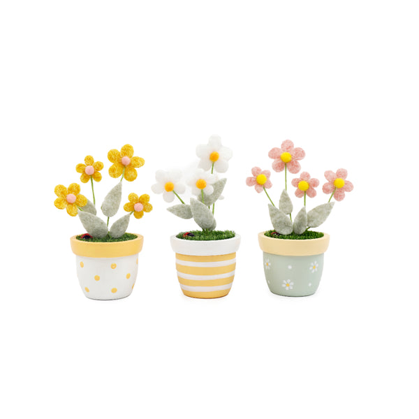 Fabric Potted Flower in Wooden Pot Artificial Flower Decor | 14cm
