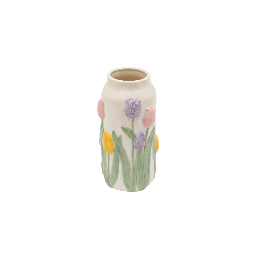 Tulip Embossed Textured Flower Vase for Home Décor | 12 x 23cm