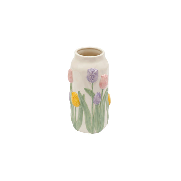 Tulip Embossed Textured Flower Vase for Home Décor | 12 x 23cm