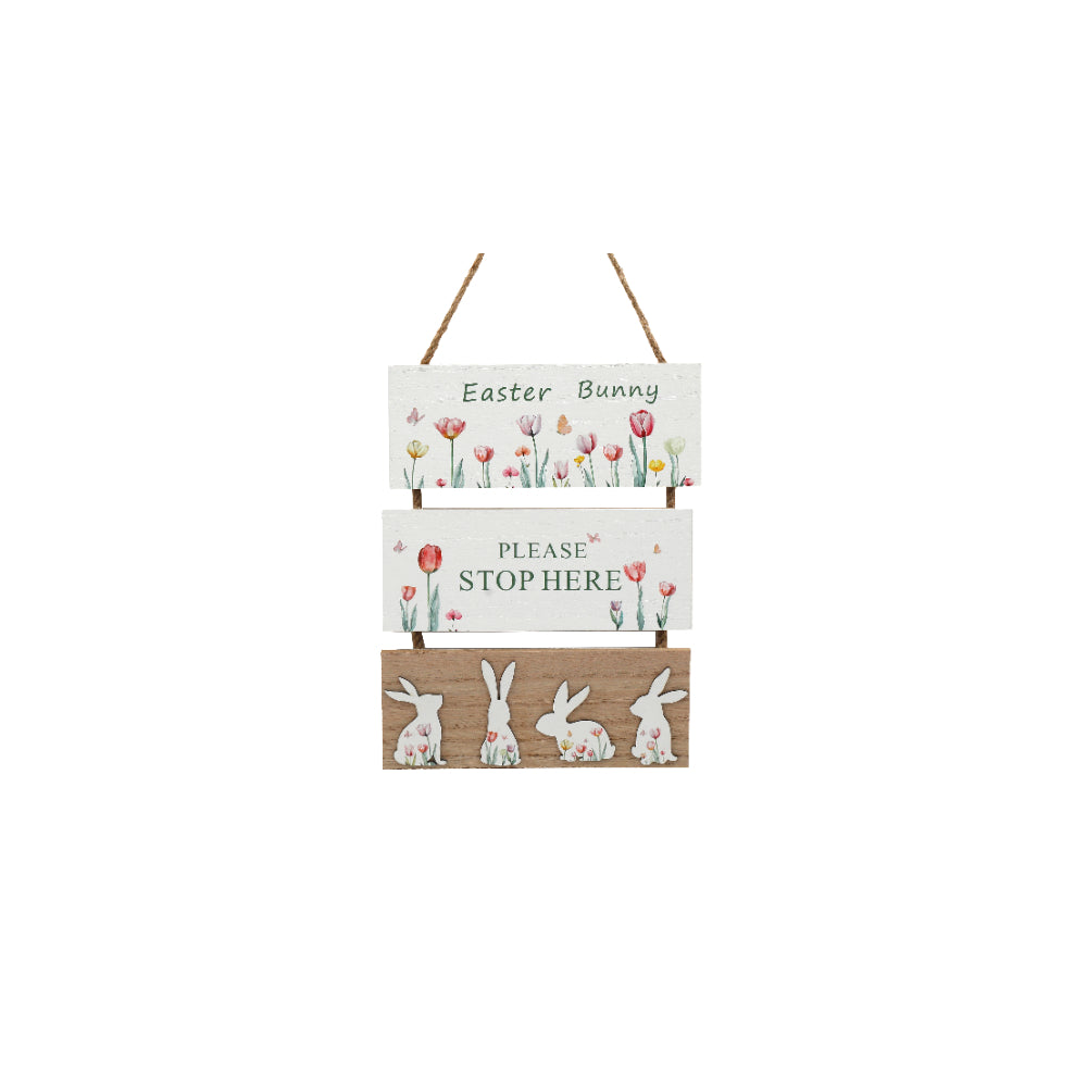 Bunny Stop Here Decorative Plaque Sign | 26.5cm Height, Home Decor