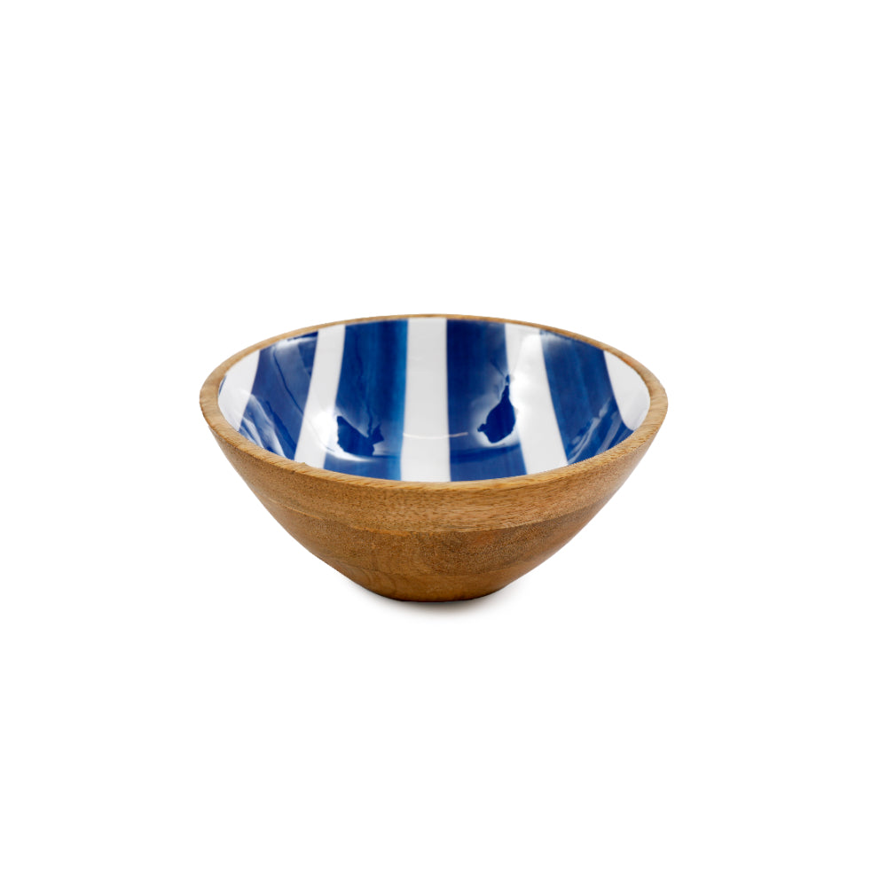 Blue Stripe Pattern Enamel Serving Bowl | 17.5cm Diameter, Blue Stripe