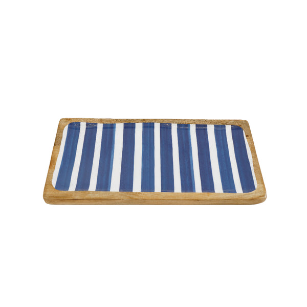 Blue Stripe Enamelware Tray | 40 x 19cm (L x W), Blue and White
