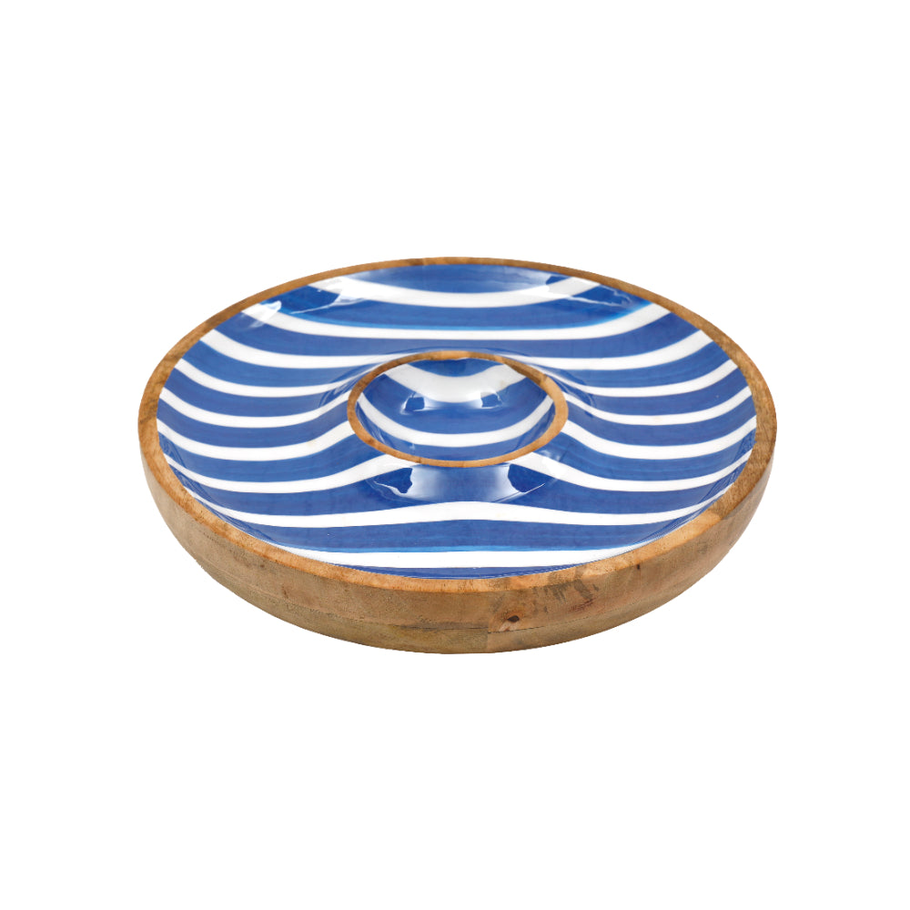 Blue Stripe Chip and Dip Serving Platter | Round, 30cm Diameter