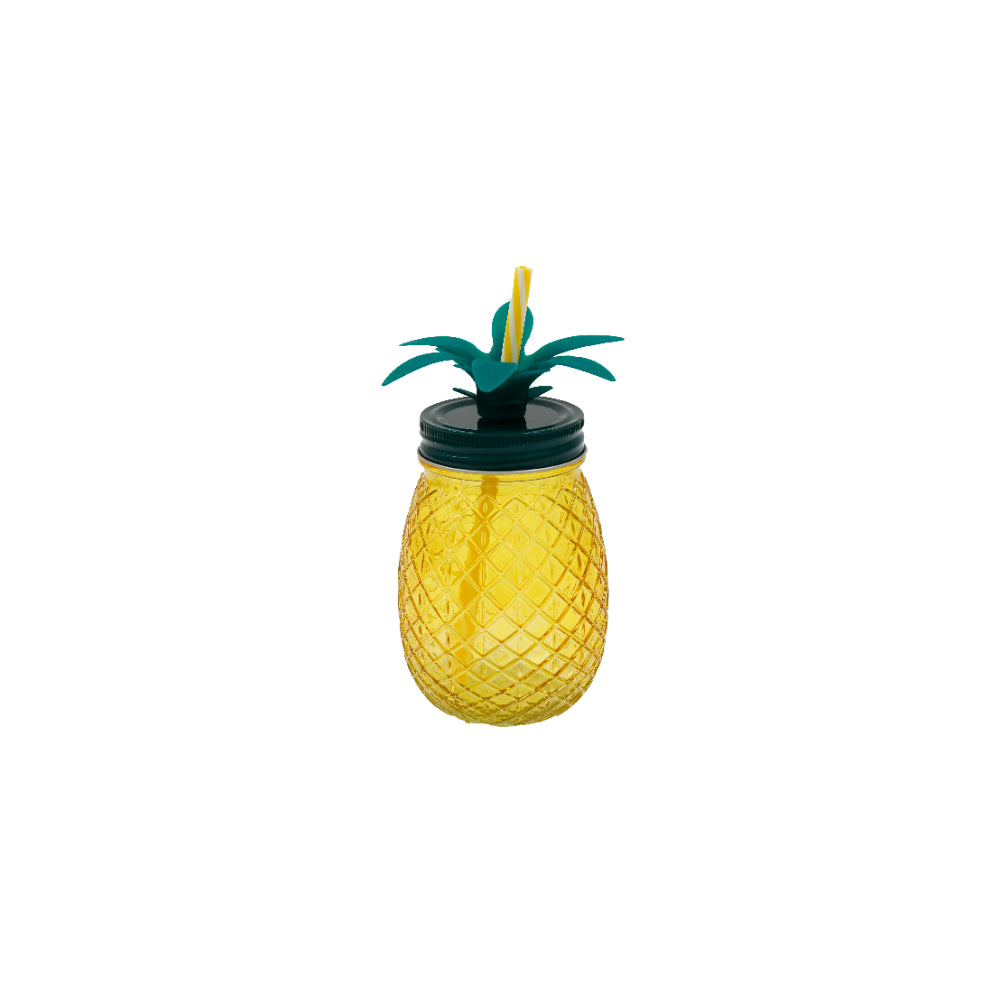 Pineapple-Shaped Glass Drinking Jar with Straw | 500ml Capacity