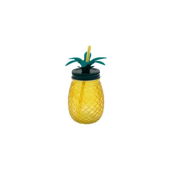 Pineapple-Shaped Glass Drinking Jar with Straw | 500ml Capacity