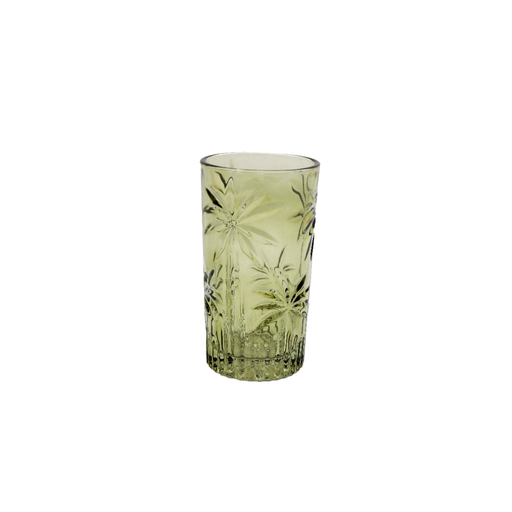 Palm Embroidered Pattern Glass Tumbler Drinkware | 13.5cm Height