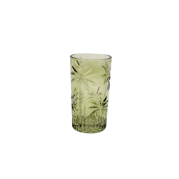 Palm Embroidered Pattern Glass Tumbler Drinkware | 13.5cm Height