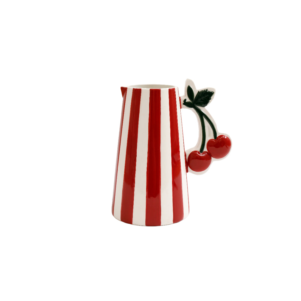 Cherry Stripe Patterned Kitchen Drinks Serving Jug Pitcher | 21.5cm