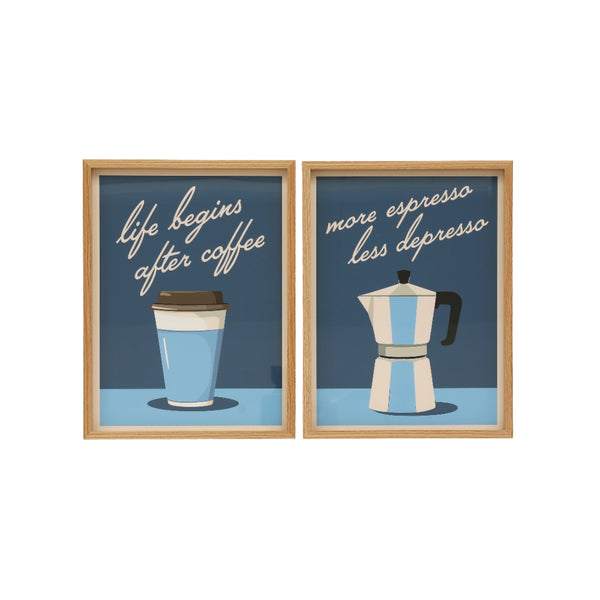 Blue Coffee Theme Art Rectangular Wall Art | 30 x 40cm, Blue
