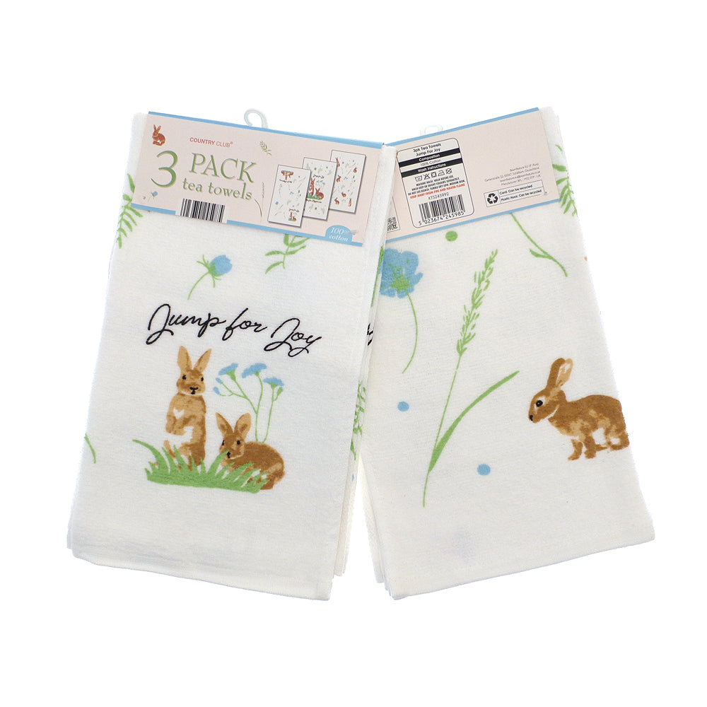 Country Club Jump for Joy Rabbit Velour Tea Towels | Pack of 3, Cotton