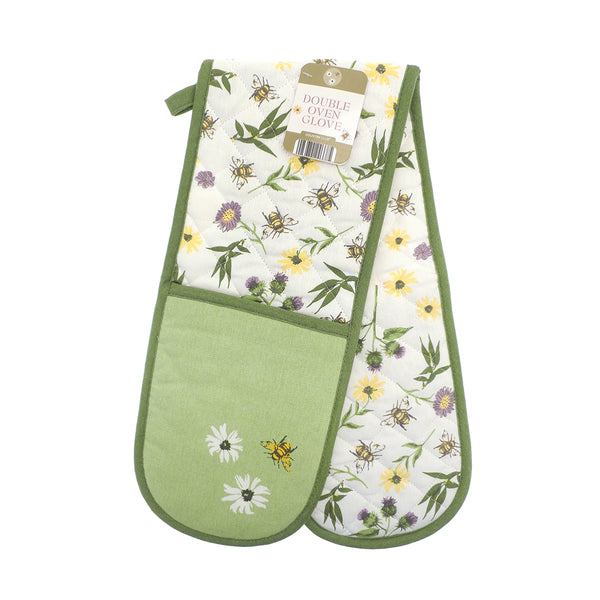 Country Club Bee and Wildflower Double Oven Glove | Quilted, Hanging Loop