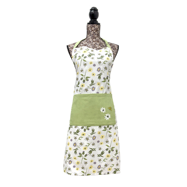 Country Club Floral Bee Full-Length Apron | Adjustable Neck Tie, Front Pocket