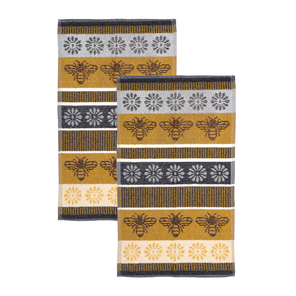 Country Club Bee and Floral Jacquard Tea Towels | Pack of 2, Mustard