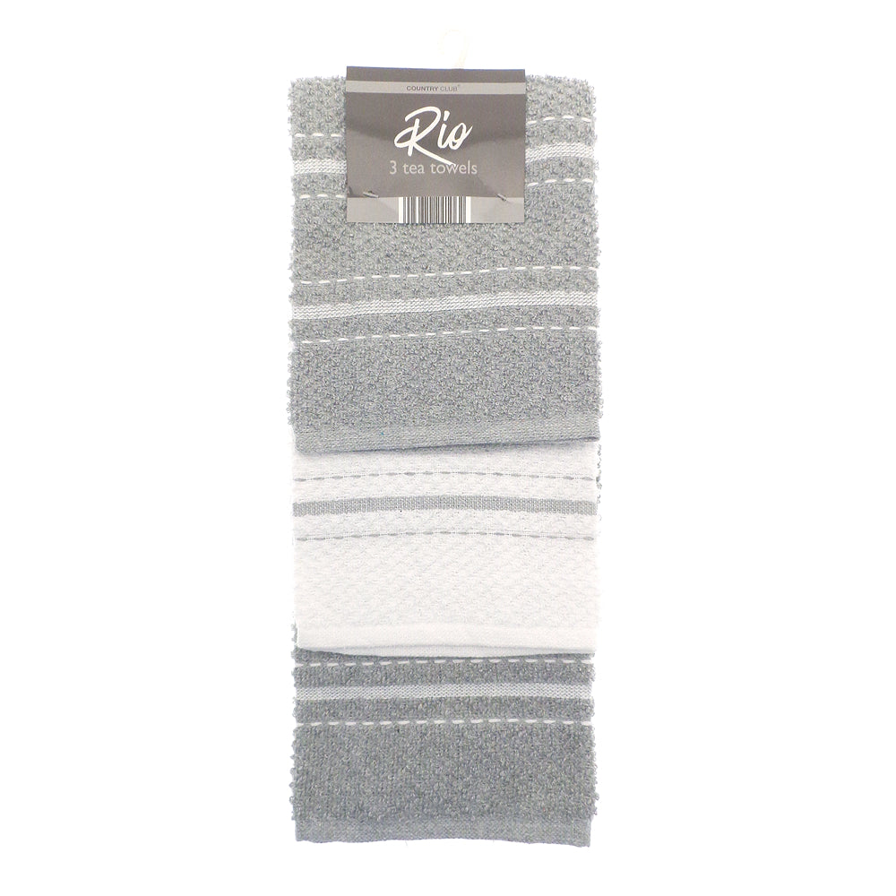 Country Club Rio Tea Towel Set | Pack of 3, Assorted Grey and White