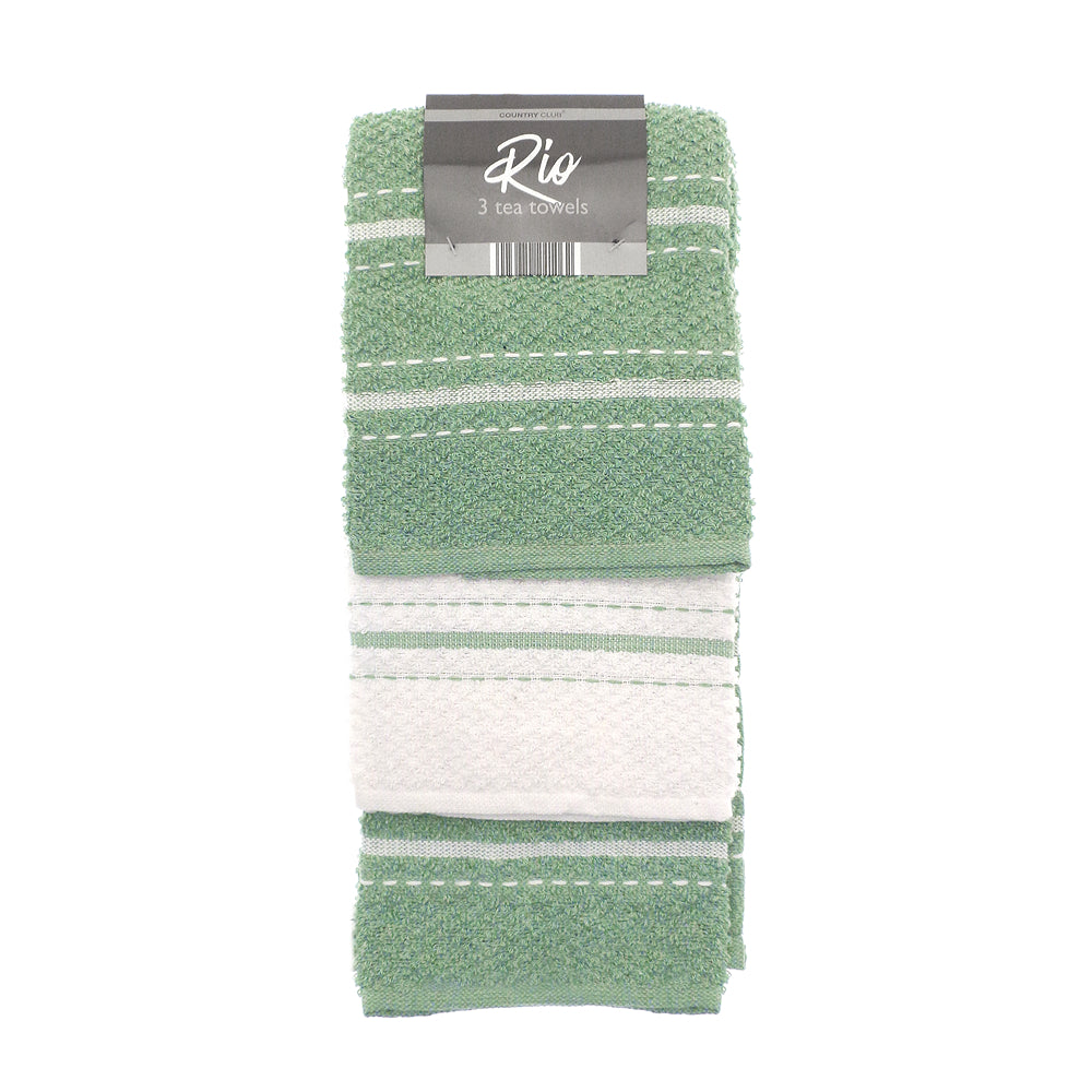 Country Club Rio Tea Towel Set | Pack of 3, Assorted Grey and White