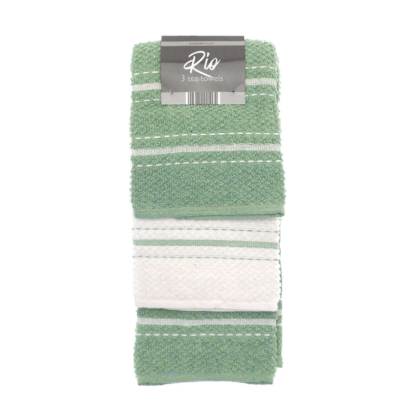 Country Club Rio Tea Towel Set | Pack of 3, Assorted Grey and White