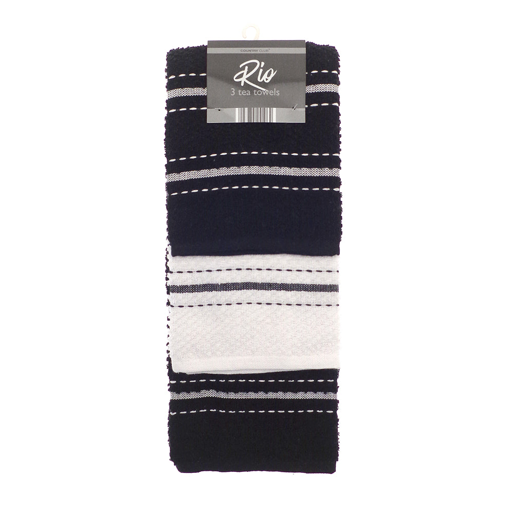 Country Club Rio Tea Towel Set | Pack of 3, Assorted Grey and White