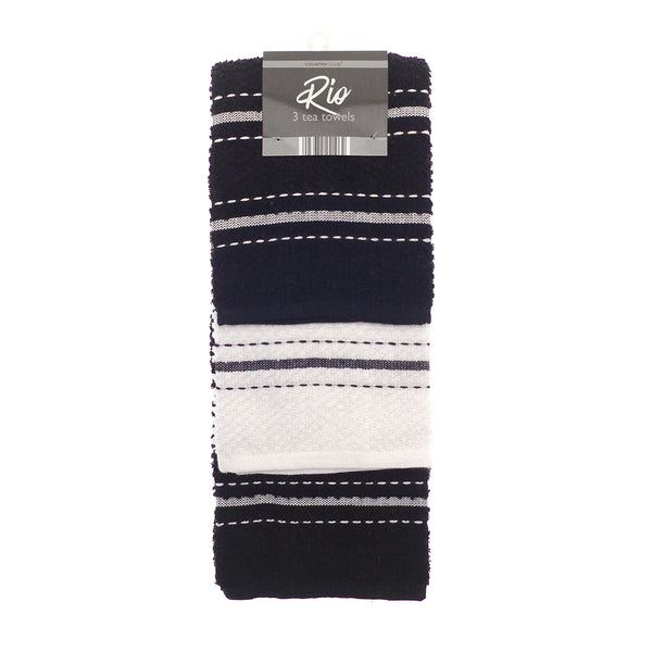 Country Club Rio Tea Towel Set | Pack of 3, Assorted Grey and White