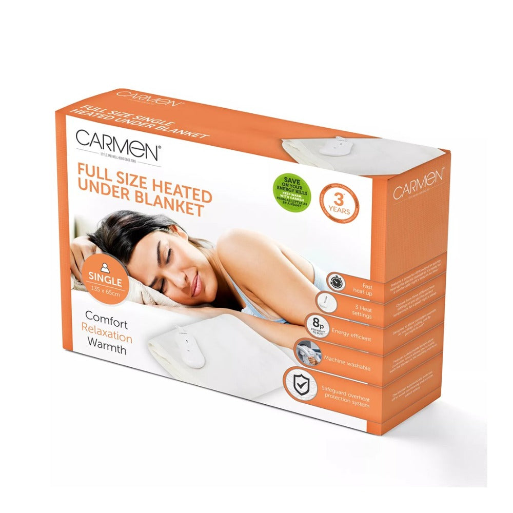 Single Heated Underblanket Electric Blanket | 135 x 65 cm, 3 Heat Settings