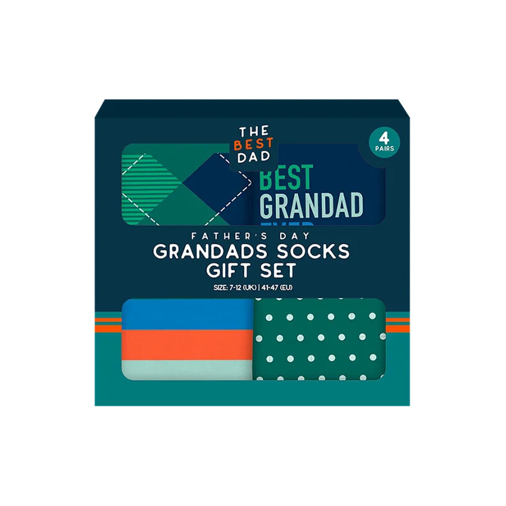 Best Dad Best Grandad Socks Gift Set | Pack of 4, Assorted Designs, UK 7–12